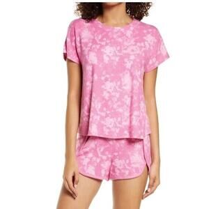 BP Womens Sleepy Day Crew Neck Shorts Pajama Set in Pink Ibis Soft Splash XSmall